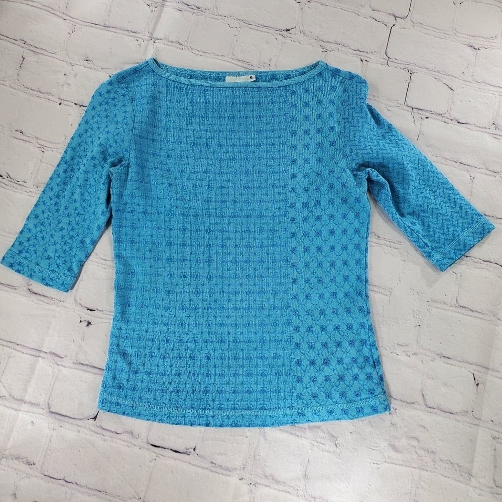 ☔️🩵Johnny Was Blue Embroidered Eyelet Short Sleeve Top Medium